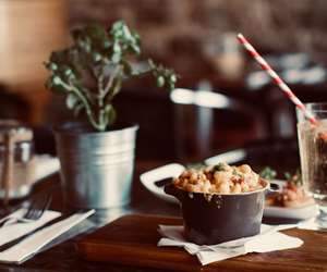 Dining table with mac-n-cheese